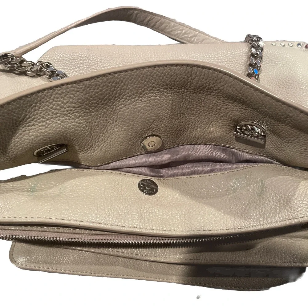 Michael Kors Astor Shoulder Bag Purse Light Grey Leather Studded 3 Main Pockets